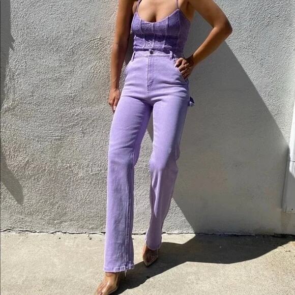 AFRM Fez Carpenter Jeans Purple Lavender Baggy Wide‎ Leg - Picture 3 of 10